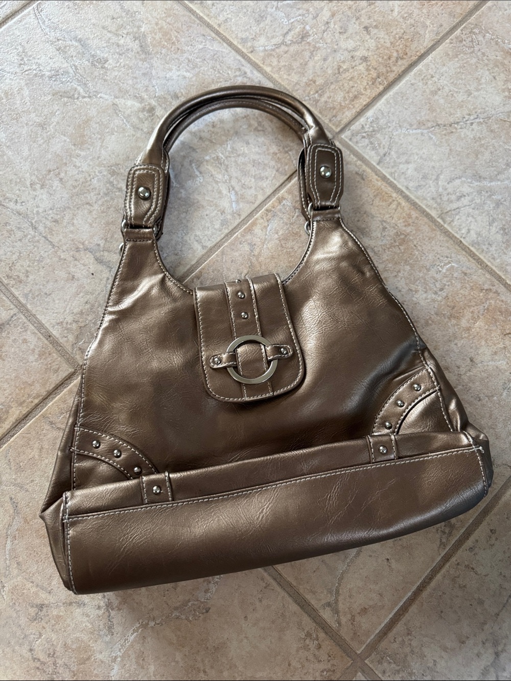 St. John's Bay Metallic Bronze Shoulder Bag with Ring Detail